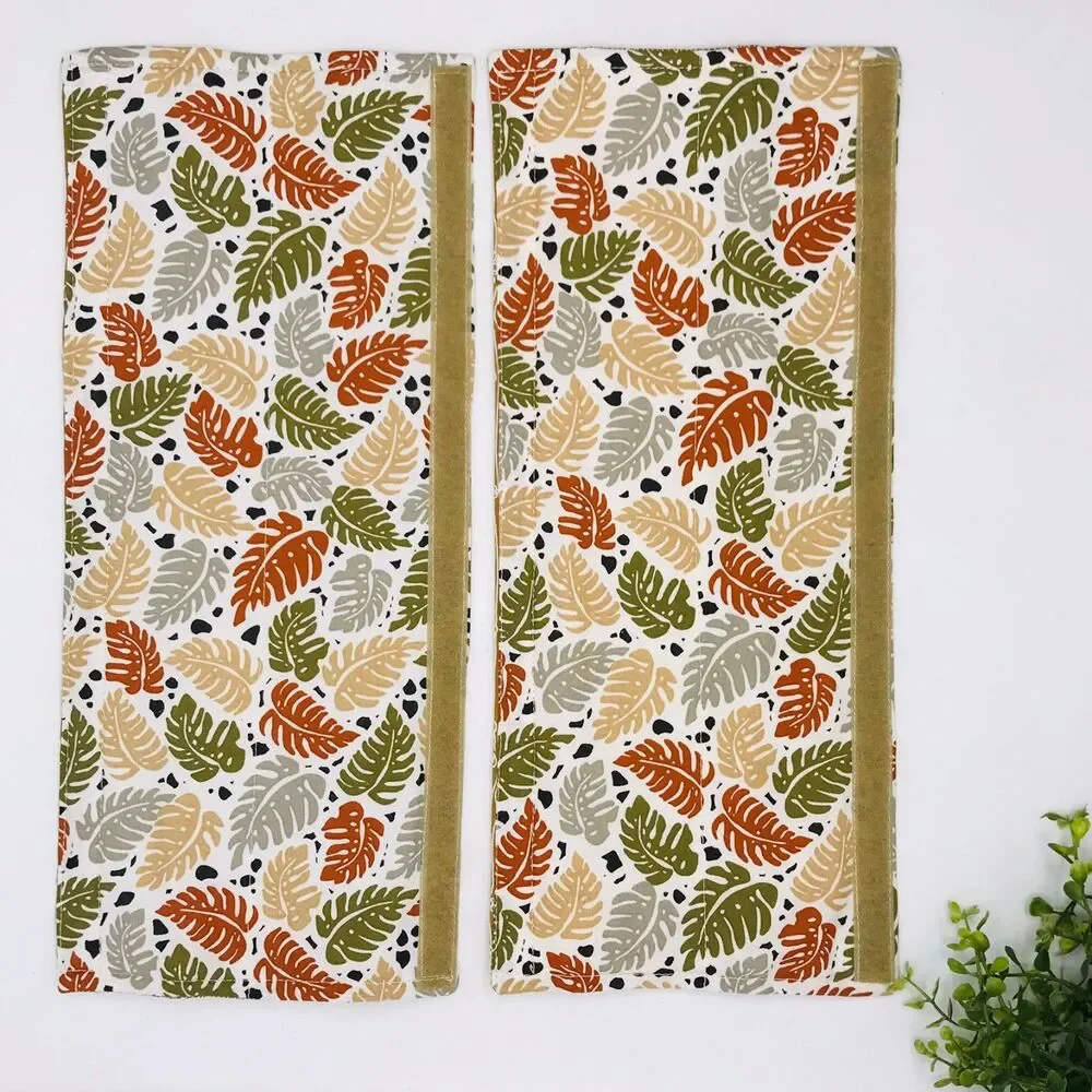 Set of 2 Refrigerator Handle Covers, Reversible, Monstera Tans Beige 14x5